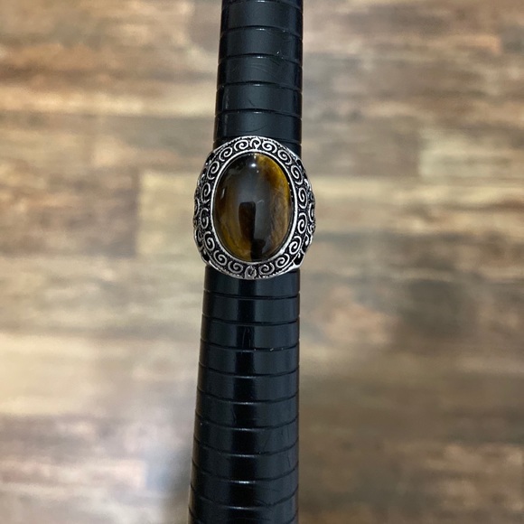 Tiger Eye Stone Vintage Now Ring Silvertone 7.5 - Picture 7 of 12